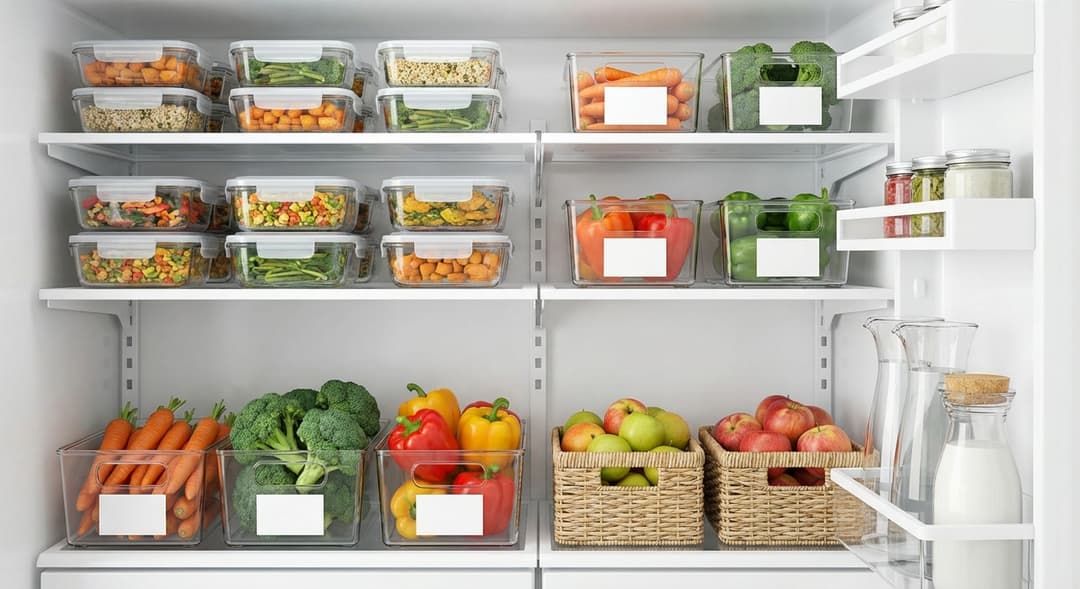 Organized fridge with fresh ingredients