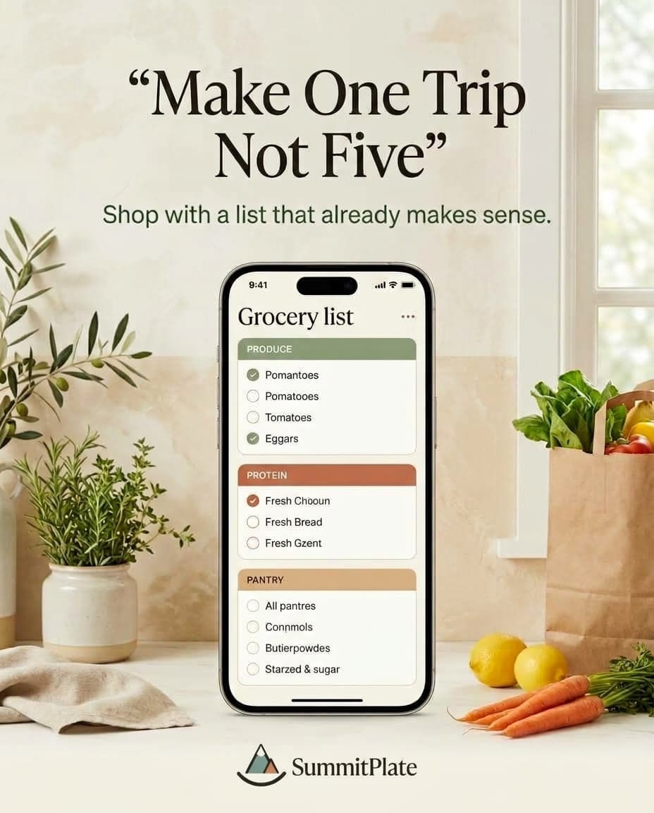 Grocery bags on a counter ready to become a weekly meal plan around sales