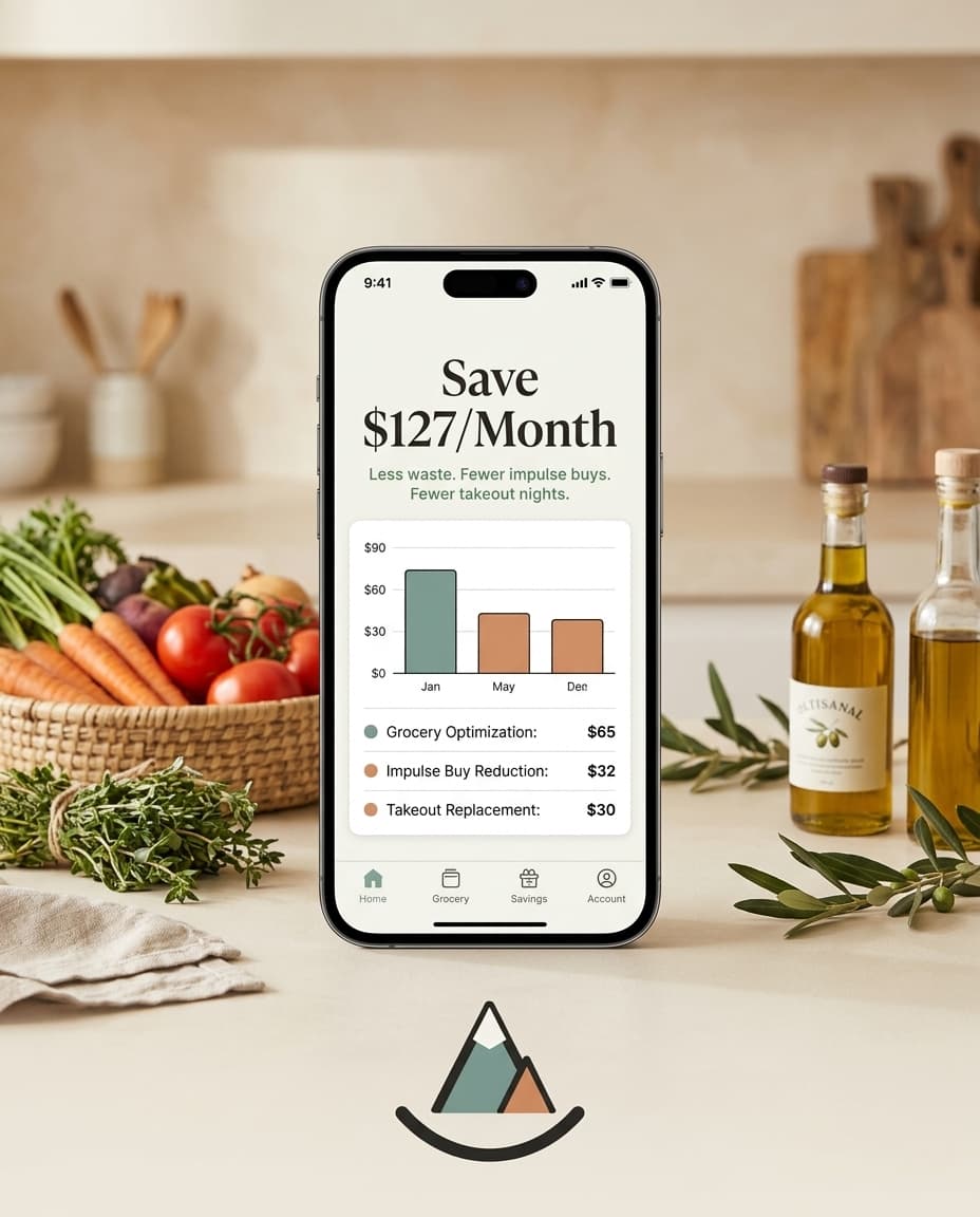 SummitPlate grocery savings mockup showing how meal planning can save families money each month
