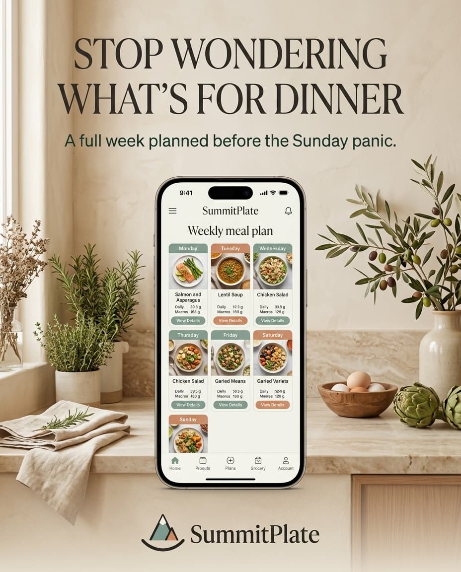 A weeknight dinner plan on a kitchen counter for working parents