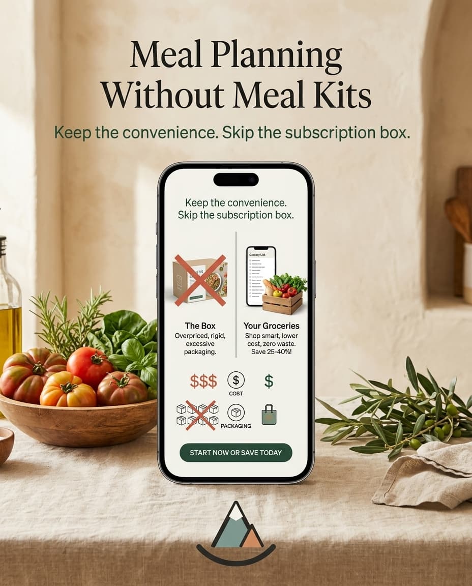 SummitPlate mockup comparing meal planning without meal kits