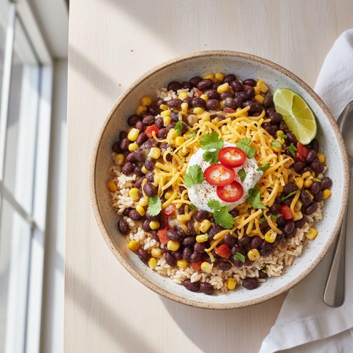 Black bean and cheese burrito bowl