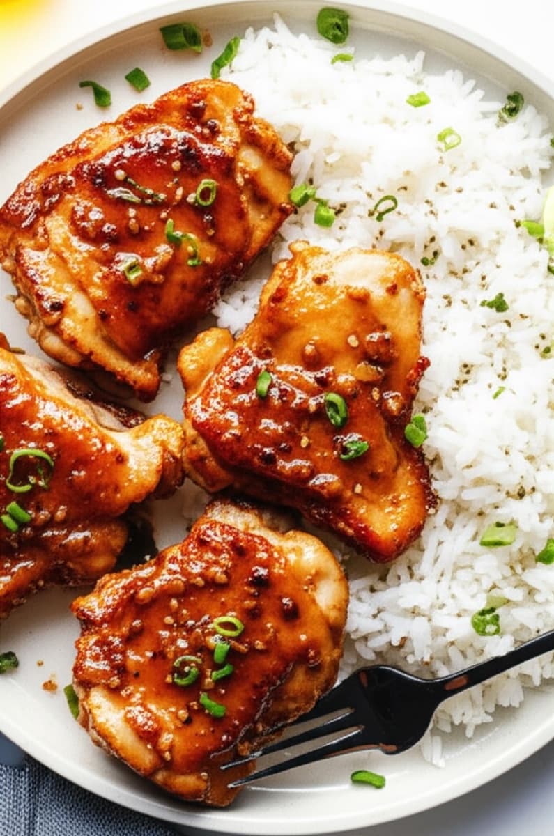 Honey garlic chicken thighs with rice